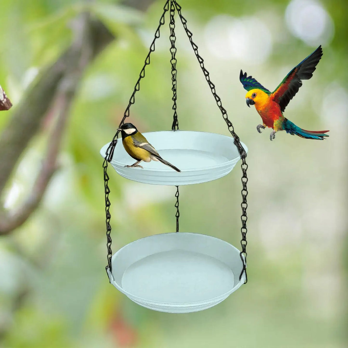 FeatherFeast Dual Bowl Hanging Bird Feeder