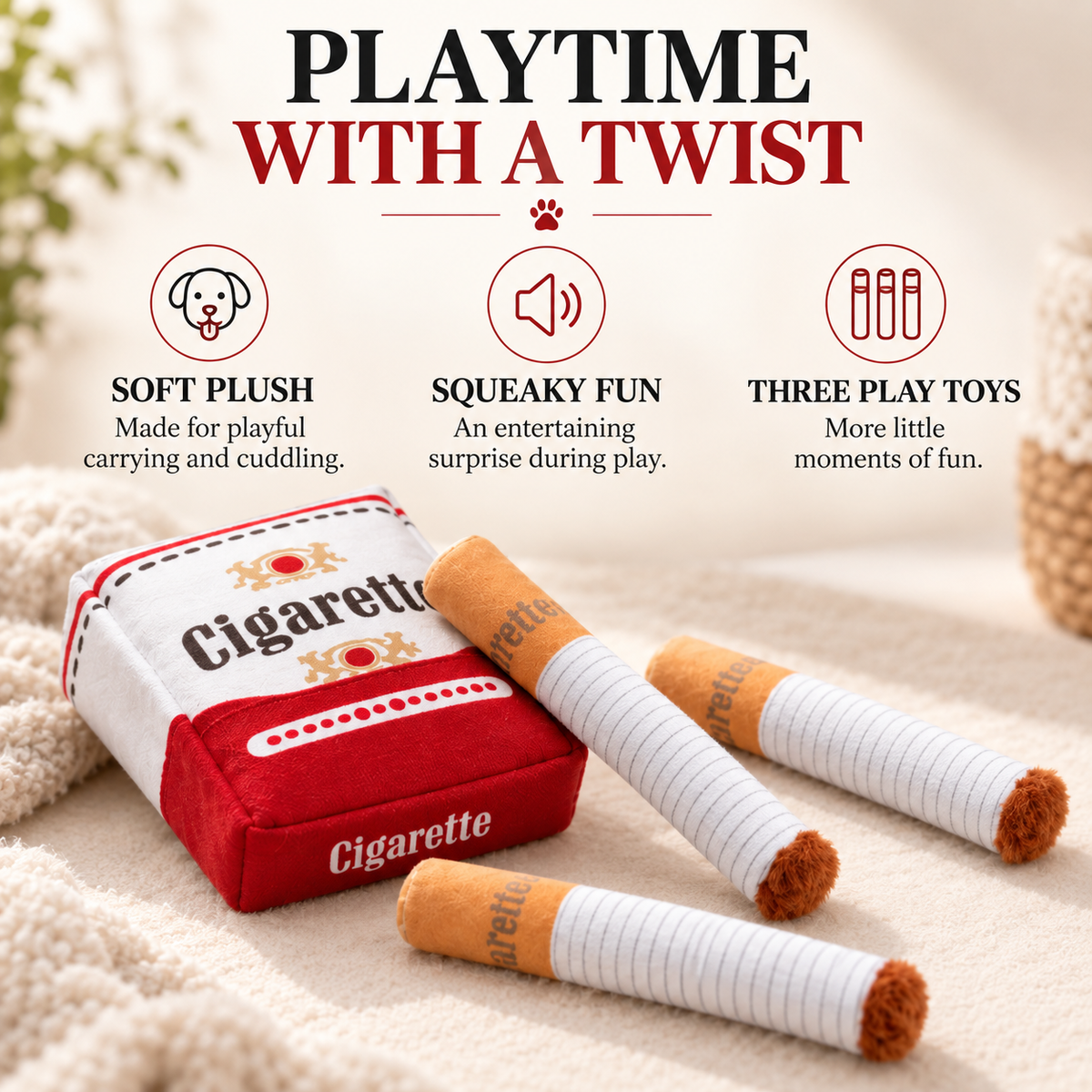 Squeaky Cigarette Dog Toy