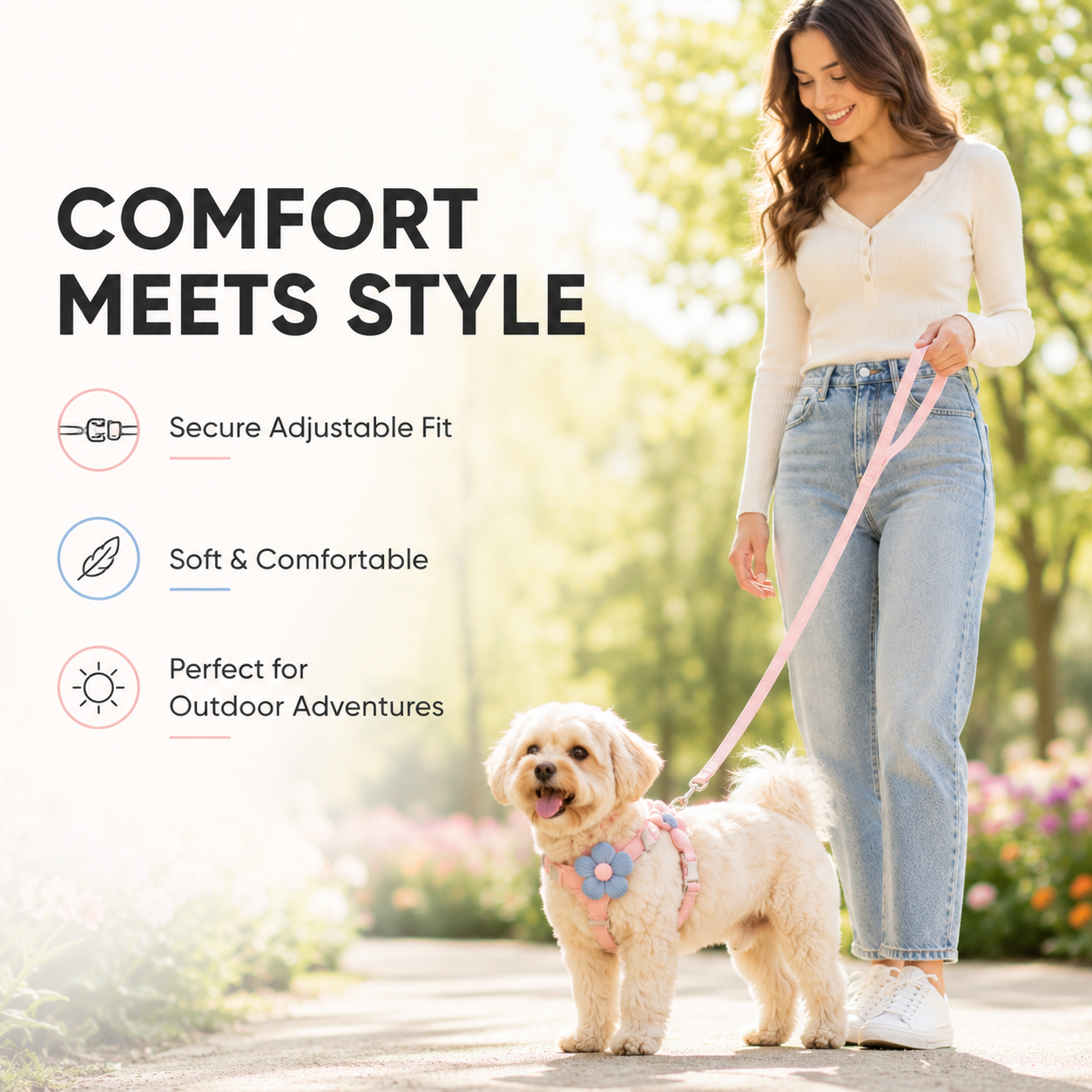 Floral Pet Harness & Lead Set