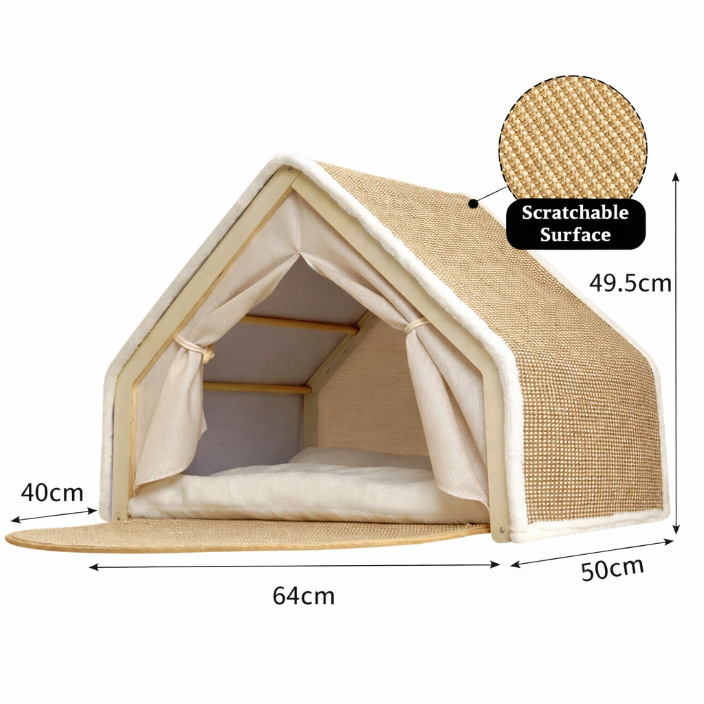 ScratchHome Wooden Cat House with Integrated Scratching Mat