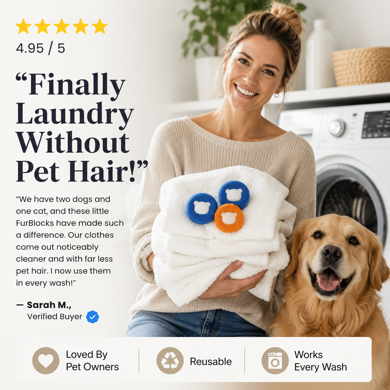 FurBlock Reusable Laundry Pet Hair Remover Balls
