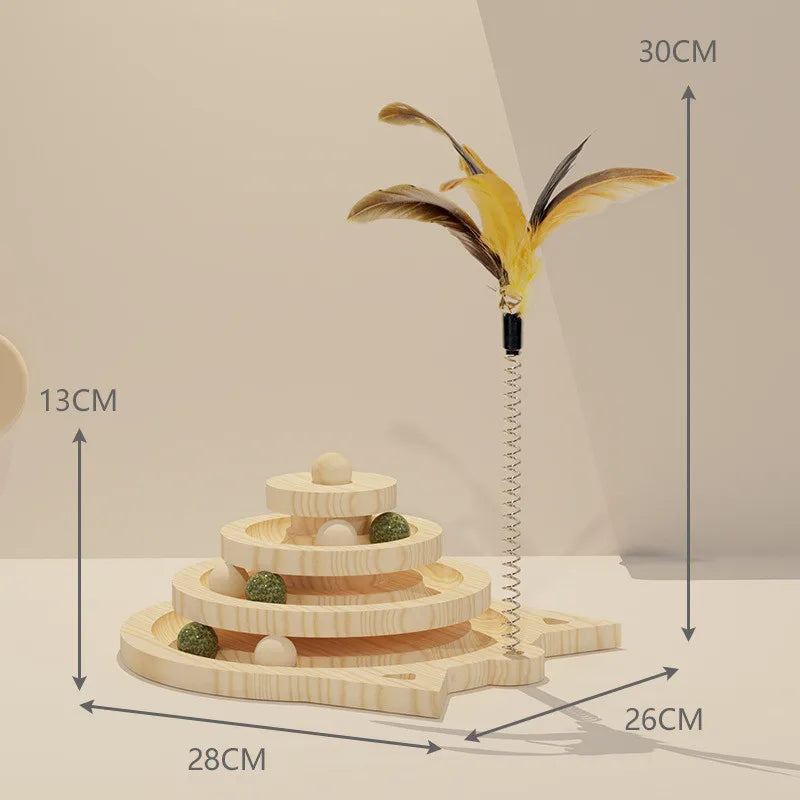 PawPlex Triple-Track Wooden Cat Tower