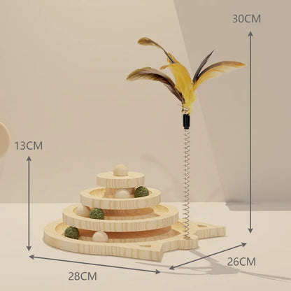 PawPlex Triple-Track Wooden Cat Tower