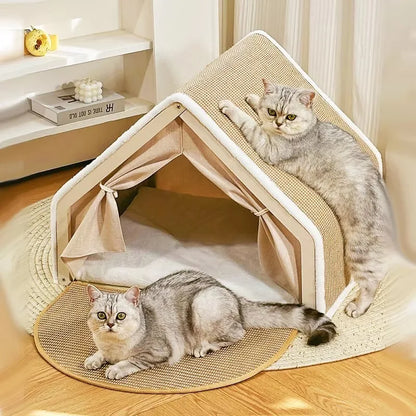 ScratchHome Wooden Cat House with Integrated Scratching Mat