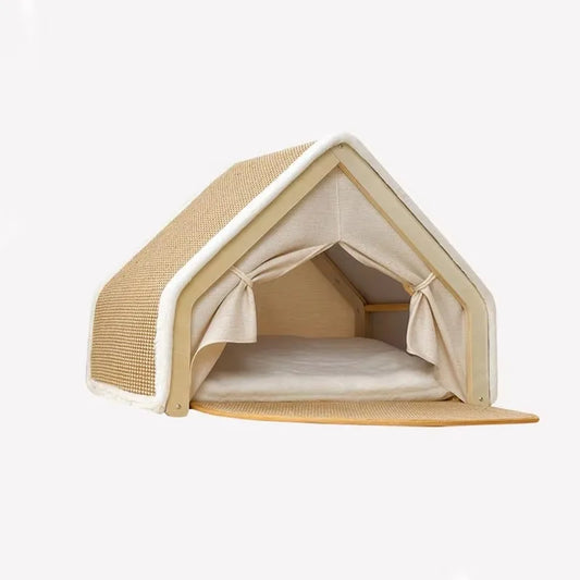 ScratchHome Wooden Cat House with Integrated Scratching Mat
